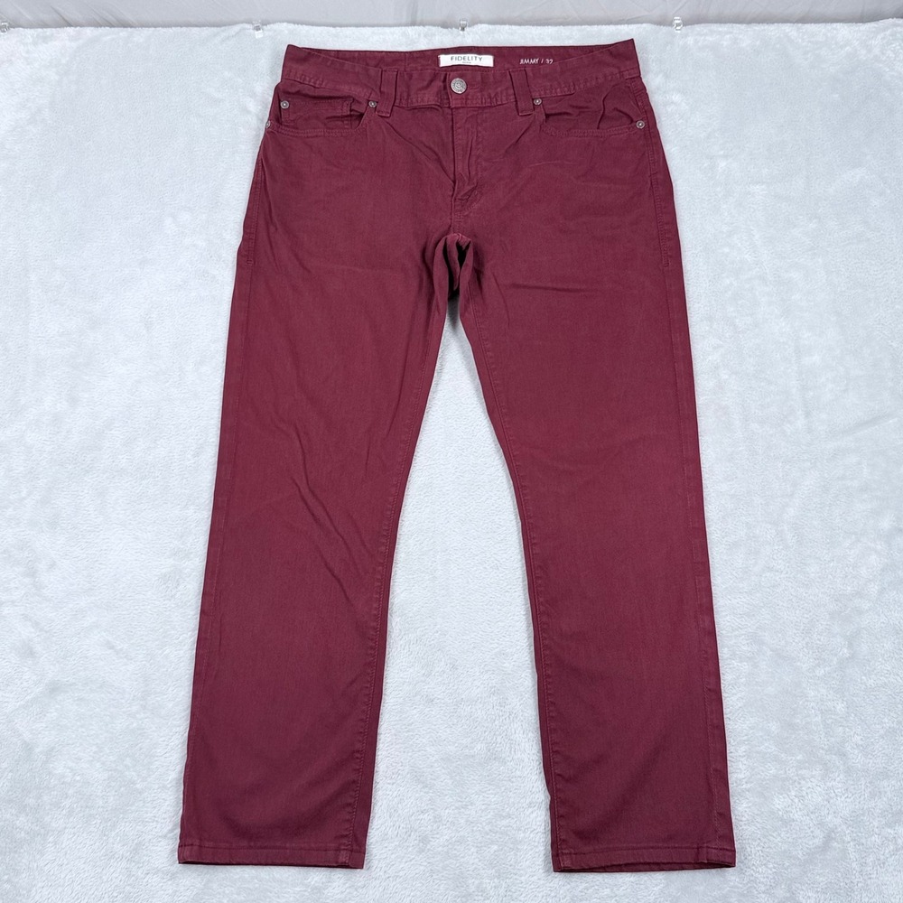 Fidelity Denim Jimmy Jeans 33x28 Mens 32 Burgundy Havana Twill Slim Straight